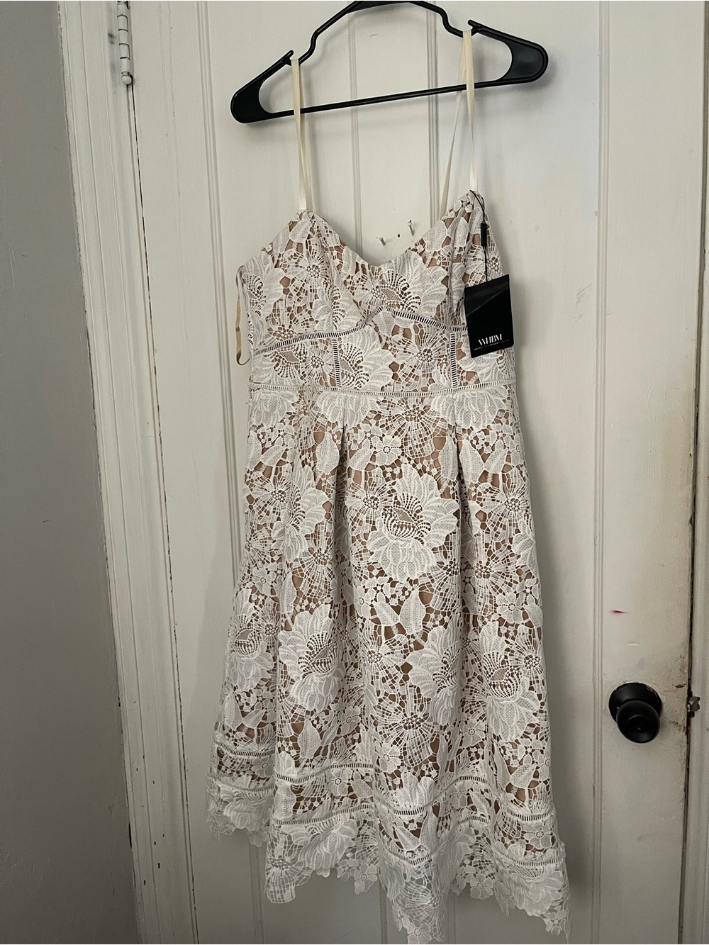 White House Black Market White Lace Midi Dress with Cream Lining